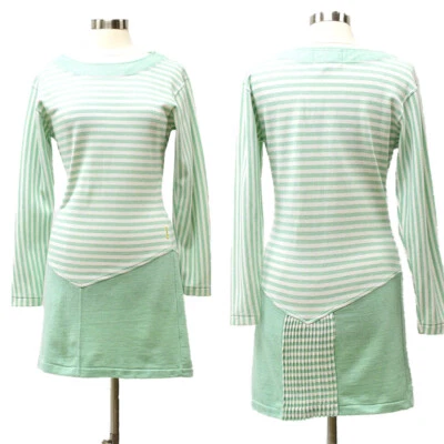 80s Vintage Womens Dresses Mint Green Striped Dress Avenue By Mireille Bitton M - Image 1 of 4