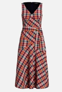 NEU RALPH LAUREN Damen 100% Baumwolle Karomuster Mehrfarbing Sommer Kleid 46 48 - Bild 1 von 10