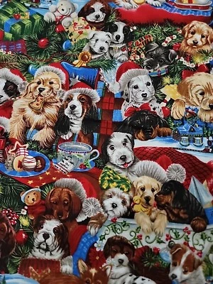 Robert Kaufman Fabric 2003 Jenny Newland Applejack Christmas Dogs 4.5+ YDS X 40" - Image 1 of 4
