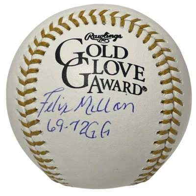 Felix Millan Signed Rawlings Gold Glove Baseball w/ 69-72 GG Beckett Wit BAS COA - Image 1 of 2