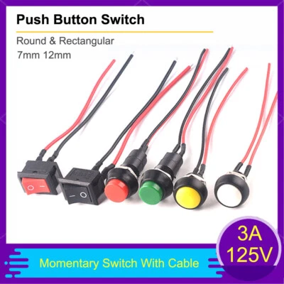 Push Button Switch Round & Rectangular 7mm 12mm Momentary Switch With Cable - Image 1 of 4