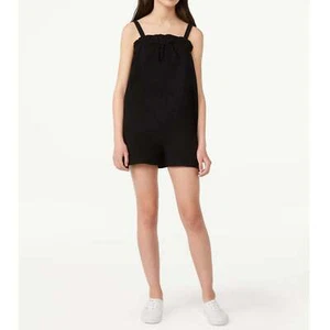 Free Assembly Girls Washed Black Ruffled Cinch Top Romper - Picture 1 of 4