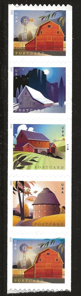 US Scott #5550-53, Plate #B1111 Coil of 5 2021 Barns VF MNH - Image 1 of 1
