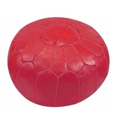 LEATHER POUF MOROCCAN OTTOMAN FOOTSTOOL GENUINE UNSTUFFED ROUND HANDMADE RED - Image 1 of 4
