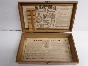 Antique "ALPHA" FOUNTAIN SYRINGE - No.3 - Wood Box w/Inside Rack - BEAUTIFUL! - Picture 1 of 13