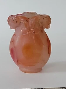 Antike Schnupftabakflasche aus geschnitztem Stein Koi Fisch orange rot Wirbel Achat? Karneol? - Bild 1 von 19