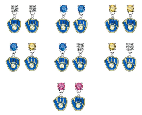Milwaukee Brewers Crystal Bling Earrings Stud Post Dangle - Mix & Match Colors Cover