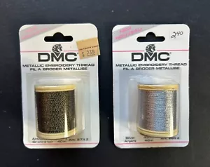2 DMC Metallic Embroidery Thread - Antique Gold & Silver 43.7Y France - NISP NOS - Picture 1 of 2