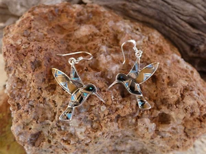 Hummingbird Sterling Silver 925 Multi Gemstone & Opal Tiger's Eye Earrings T73 - Picture 1 of 8