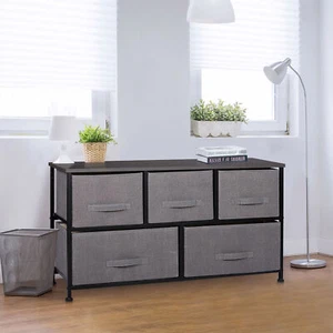5-Fabric Drawers Dressers Storage Closets Tower for Bedroom Unit Organizer Grey - Picture 1 of 17