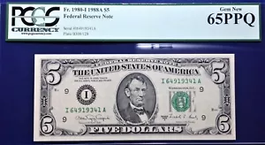 1988A $5 Federal Reserve Note Fr-1980-I Minneapolis PCGS65 Gem PPQ - Picture 1 of 4