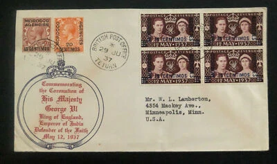 1937 Tetuan Morocco British Agencie Cover FDC To USA King George VI Coronation - Image 1 of 2