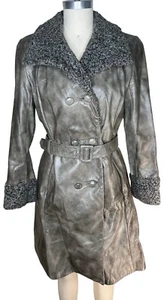 Styled By Scully graue Lederjacke mit Gürtel Fellmanschette & Kragen - Bild 1 von 11