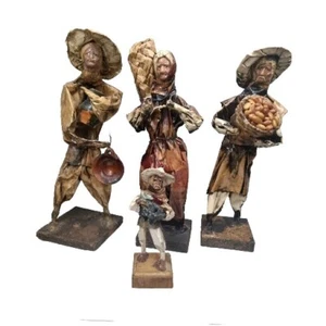 Vtg Paper Mache Corn Husk Mexican Folk Art  Man Woman Lacquered Figure Lot Of 4 - Picture 1 of 24