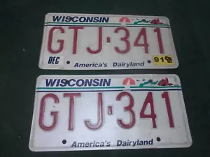 Par de placas Wisconsin 1991 usadas vintage GTJ-341 - GO151 - Imagen 1 de 2