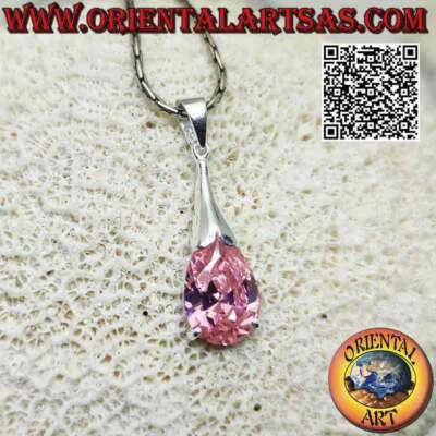 Ciondolo in argento 925‰ zircone rosa di Francia sfaccettato ovale incastonato e - Immagine 1 di 4