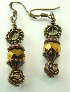 Bronze Ohrringe Kristall & Blumen Handarbeit Böhmischer Schmuck - Bild 1 von 1