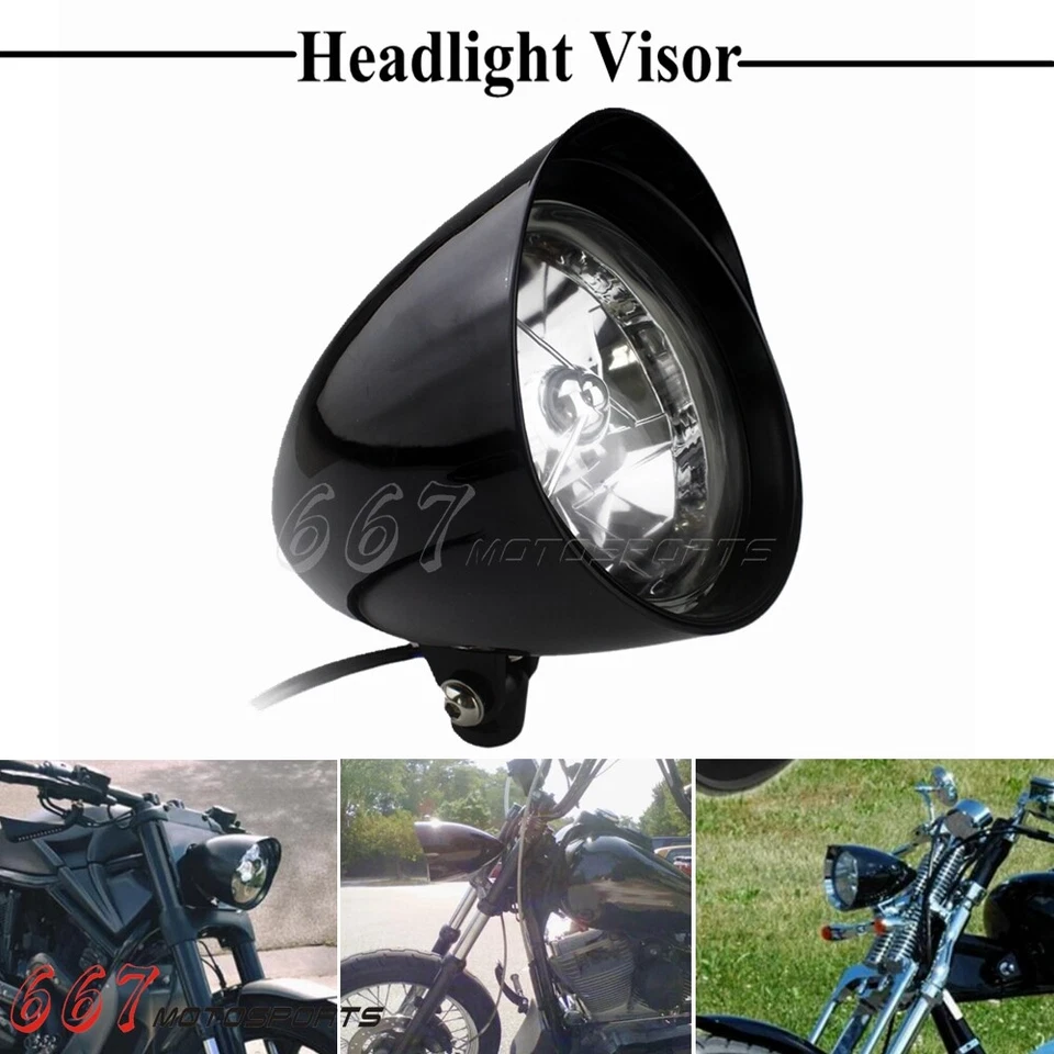 For Harley Dyna Softail Sportster Bobber Visor Headlight Bullet Headlamp 5.75" - Image 1 of 4