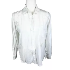 Rails Button Up Shirt Women Small White Eyelet Stars Long Sleeve Casual - Picture 1 of 15