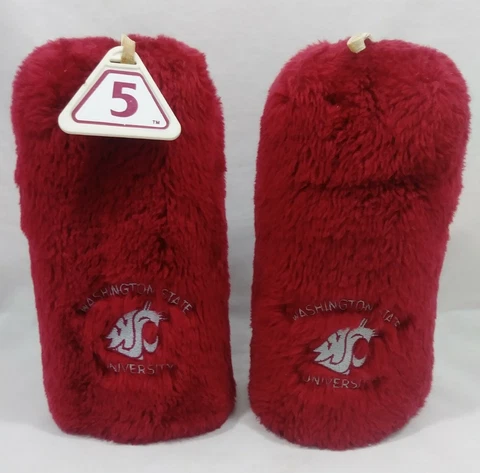 WSU Cougars Vintage Golf Club Head Covers Plush Crimson Gray Pair Of 2 Cover
