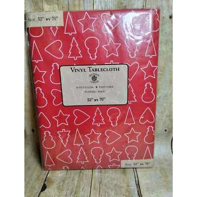 Винтажная рождественская красная виниловая скатерть с фланелевой подкладкой 52 x 70 дюймов удлиненная новая (hsu) - Изображение 1 из 4