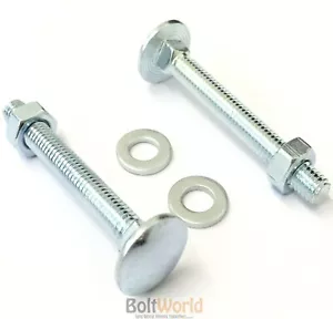 M10 COACH BOLTS CARRIAGE BOLT SCREWS CUP SQUARE HEXAGON NUTS WASHER ZINC DIN 603 - Picture 1 of 2