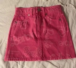 Gap × BARBIE High Rise Logo Denim Skirt GAP Barbie logo Pink Girls Sz 6 - Picture 1 of 7