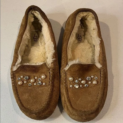 Ugg Ansley Swarovski Cristal Castaño Mocasín Zapatillas Piel de Oveja Mocasín 9 Foto 1 de 4