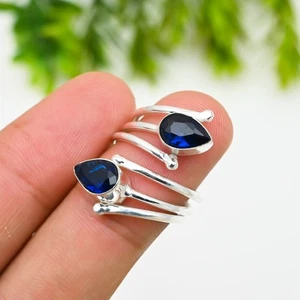 London Blue Topaz Gemstone 925 Sterling Silver Handmade Jewelry Ring For Gift - Picture 1 of 6