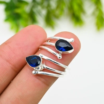 London Blue Topaz Gemstone 925 Sterling Silver Handmade Jewelry Ring For Gift - Image 1 of 4