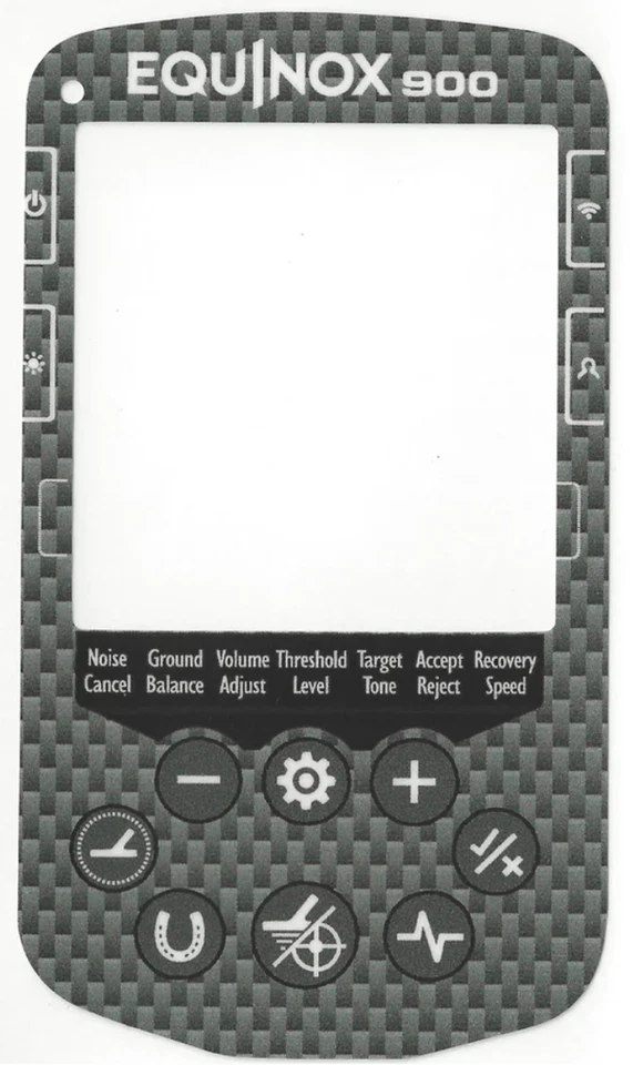 Adesivo tastiera vinile Minelab Equinox 900 nero carbonio, lingua inglese