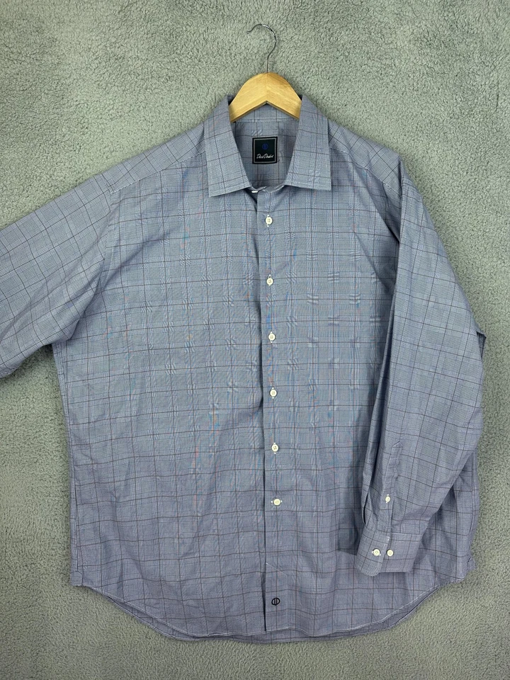 David Donahue Shirt Mens 18 34/35 Blue Gray Plaid Dress Button Front Cotton Mens - Image 1 of 4