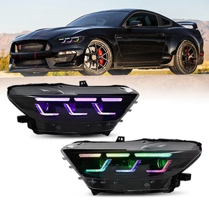 HC LED RGB Head Lights  For Ford Mustang 2015-2017 Start UP Animation 2pcs - Picture 1 of 19