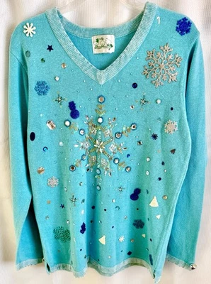 Quacker Factory Hand Embellished Women Large Ugly Christmas Snowflake Sweater - Image 1 of 4