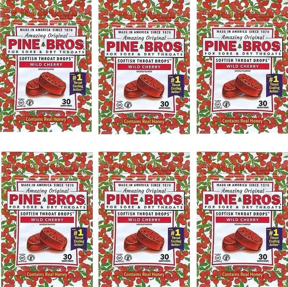 Gotas de garganta de cereza salvaje Pine Brothers (paquete de 6 quilates) Foto 1 de 1