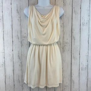 Halston Heritage Cream Knit Cowl Neck Sleeveless Blouson Mini Dress Size Small - Picture 1 of 13