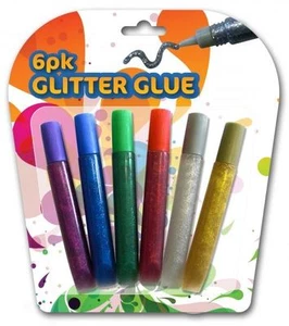 6 Glitter Glue Pens Children School Kids Assorted Colours Art Card Craft Making - Picture 1 of 1
