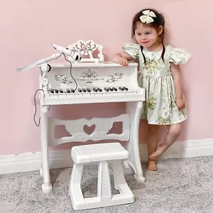 37 Key Keyboard Battery Piano Kids Microphone Stool Educational Game White - Picture 1 of 11