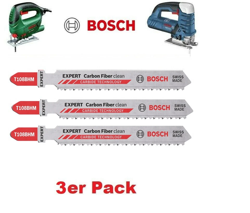 BOSCH 3er Pack Stichsägeblatt 92mm T 108 BHM Clean für Carbon Fiber Glasfaser - Bild 1 von 1