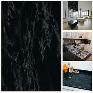 Black Marble Granite Paper Countertop Vinyl Self Adhesive Film 17" x 78" Roll - Picture 1 of 14