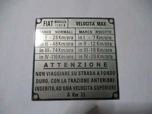 Placa de características FIAT Campagnola AR 51 55 59 1101A placa velocidades s74 - Imagen 1 de 1