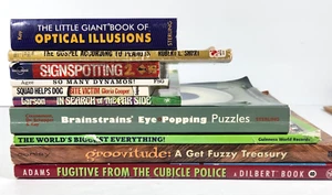 Lot 10 Book Puzzle Optical Illus Peanuts Cartoon Guinness Far Side Funny Humor - Picture 1 of 19