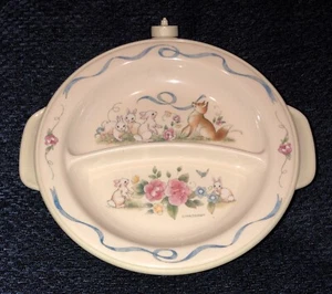 Pfaltzgraff TEA ROSE Baby Warming Divided Dish Plate Bunny Rabbits Fox Melamine - Picture 1 of 9