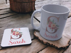 Personalised Floral Name & Initial Mug and Coaster Set, Gift, Present