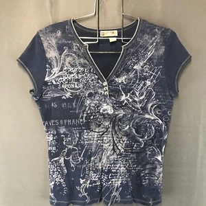 Blue Canyon Clothing Women’s Y2K Baby Tee V-Neck Grunge Punk USA in Navy L - Picture 1 of 17