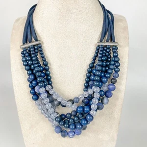 Chicos Multi-Strand Blue Beaded Statement Necklace Suede Cords - Picture 1 of 3