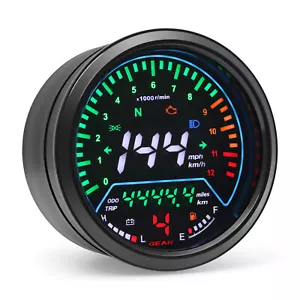 12V LCD Digital Motorcycle Speedometer Odometer Tachometer Gauge Fuel Meter Volt - Picture 1 of 14