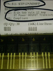 Qty-20--STMicro-STP12NM50FP-MOSFET N-CH  500V,12A,  - Photo 1/4