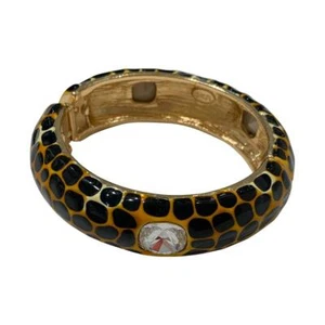 Signed Kenneth J Lane "KJL" Gold Toned Giraffe Print Enamel Clamper Bangle  - Picture 1 of 2