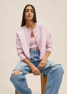 NWT MNG Textured Knit Beaded Button Front Cardigan in Pastel Purple/Pink size S - Picture 1 of 16